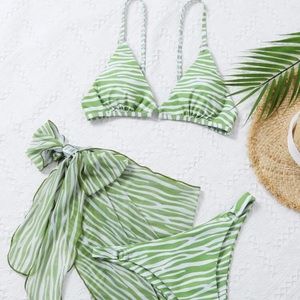 SHEIN 3pack Zebra Stripe Bikini & Beach Skirt